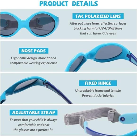 Polarized Baby Sunglasses with Strap, UV Protection FlexibleSunglasses 0-2 Years - Picture 6 of 6